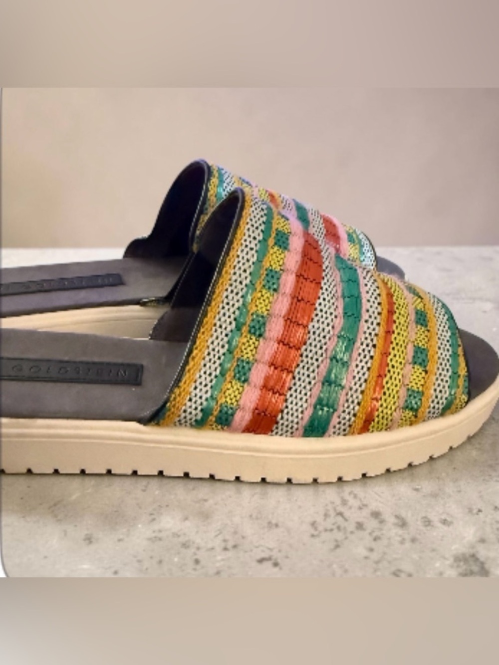 New in Box Lori Goldstein Multicolor Beach Bag Raffia Sandals Women Size 11 M